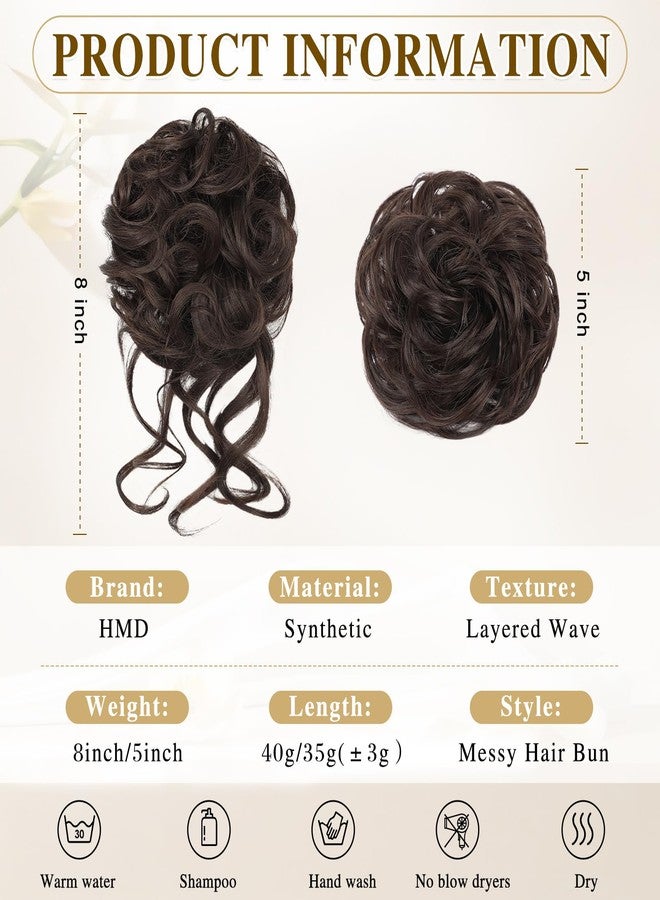 HMD 2PCS Messy Bun Hair Piece Curly Wavy Hair Bun with Elastic Rubber Band Synthetic Chignon Updo Fake Bun Hair Scrunchies for Women - Image 3